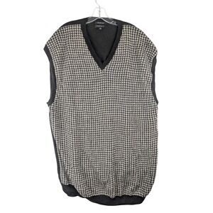 Castagne Sweater Vest Mens 3XLT Black Grey Houndstooth 100% Merino Wool V-Neck